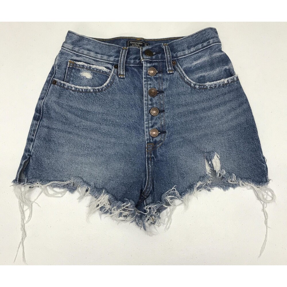 Abercrombie & Fitch Denim Shorts Womens 24 Blue Natural Rise Cutoff Button Fly